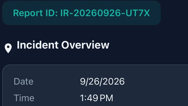 At the end: the incident report with its report ID, date and time