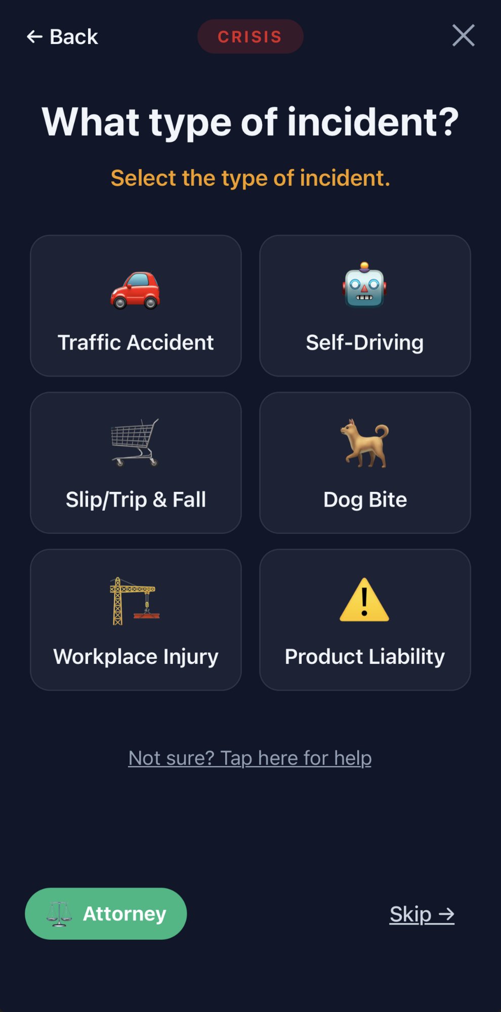 Incident Type Selection