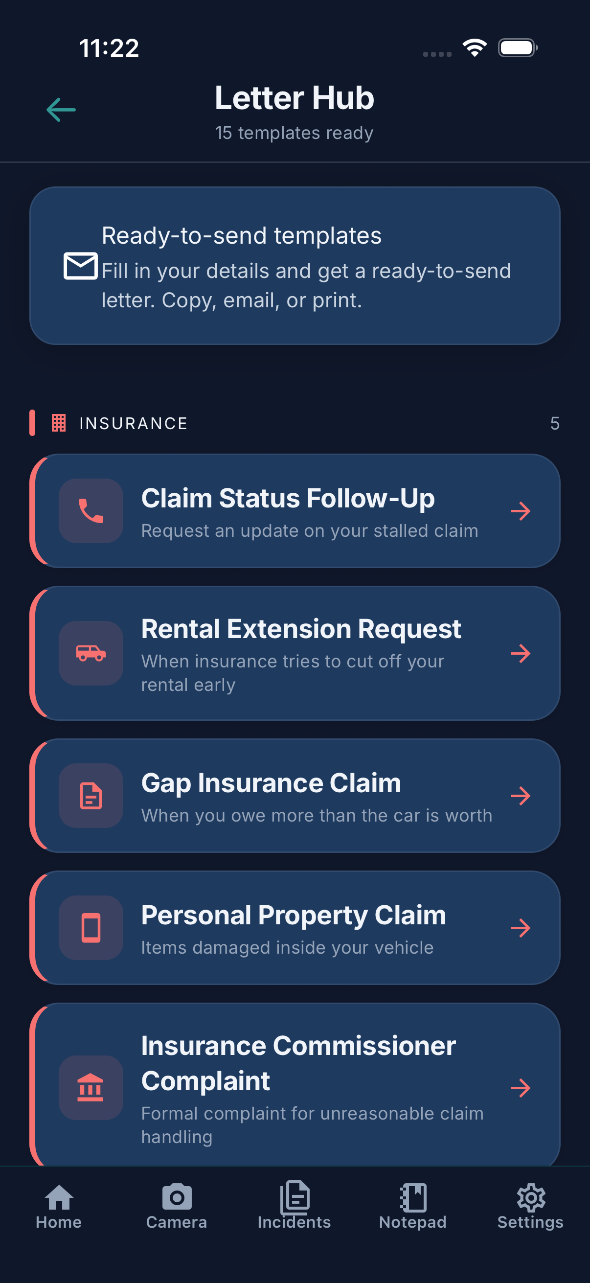 Letter Hub — 15 ready-to-send insurance and claim templates